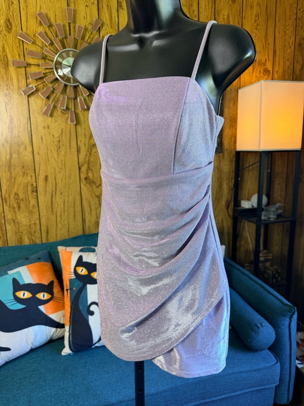 Lilac Sparkle Draped Mini Dress